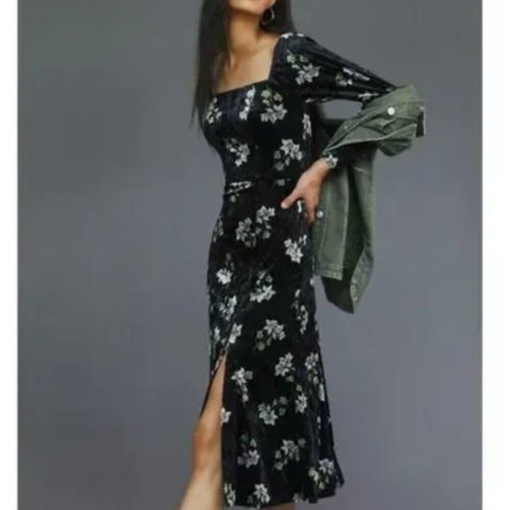 Anthropologie Hutch Floral Velvet Midi Dress